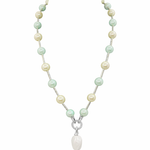 Mother of Pearl Brass Beaded Necklace/ Mala With American Diamond Accent & Statement Piece