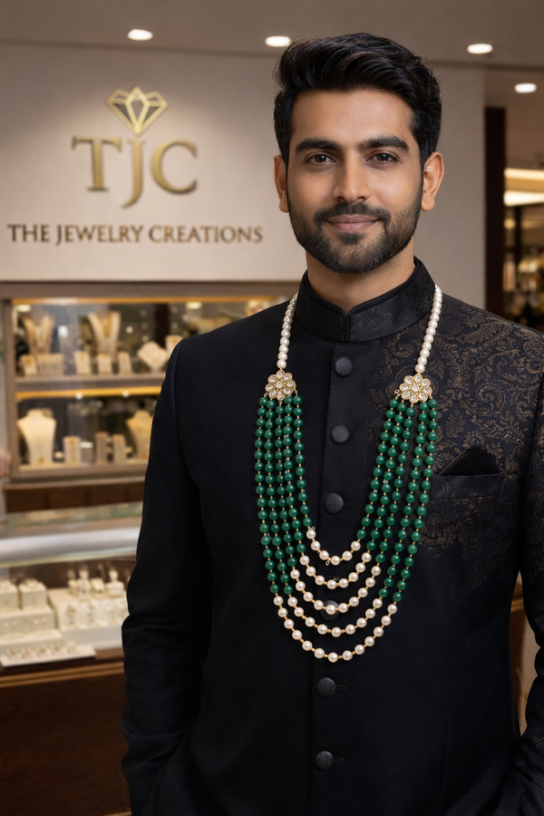 Green Onyx –Inspired Synthetic Pearl Premium Quality Designer Necklace (3-Layer Mala) & Bollywood Celebrity Wear Elegant Beaded Necklace