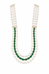 Green Emerald–Inspired Synthetic Pearl Premium Quality Designer Necklace (3-Layer Mala)