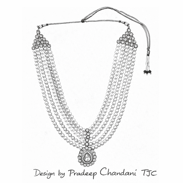 Glass Pearl Groom Beaded Necklace (5 Layer Mala) With Gold Antique Plating & Luxurious Beaded Necklace