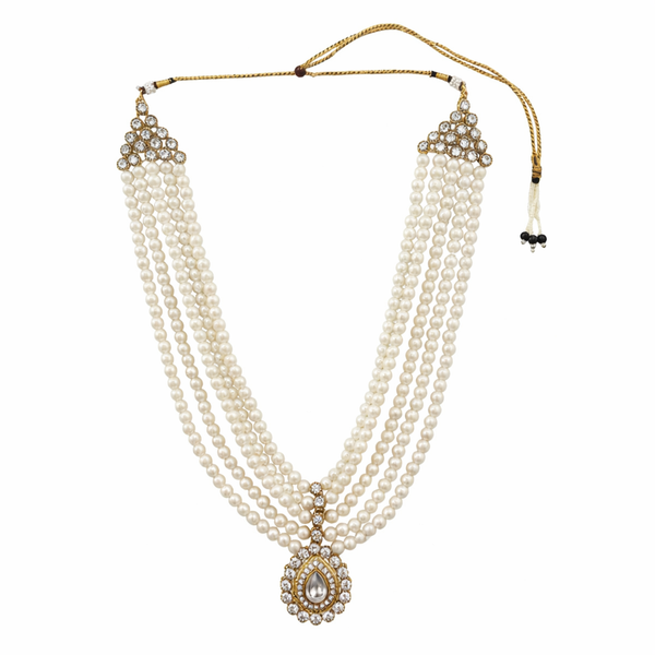 Glass Pearl Groom Beaded Necklace (5 Layer Mala) With Gold Antique Plating & Luxurious Beaded Necklace