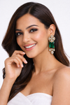 Traditional Long Tops Earrings in Green Emerald with Premium Quality & 14K Antique Gold Plated Earrings