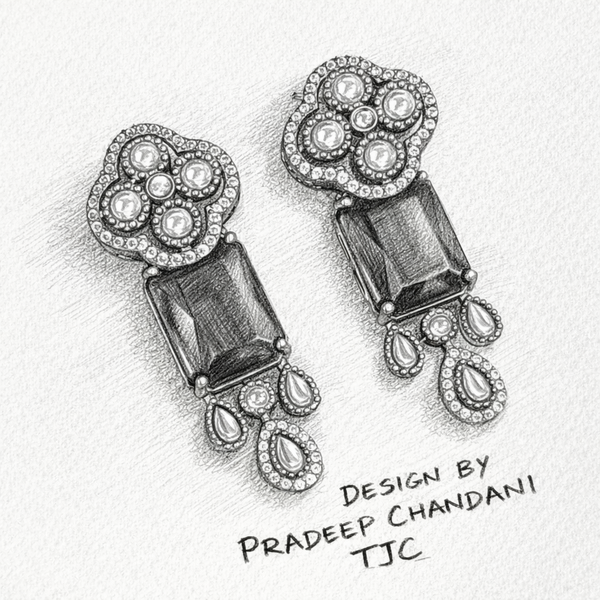 Traditional Long Tops Earrings in Ruby Red with Premium Quality & 14K Antique Gold Plated Earrings