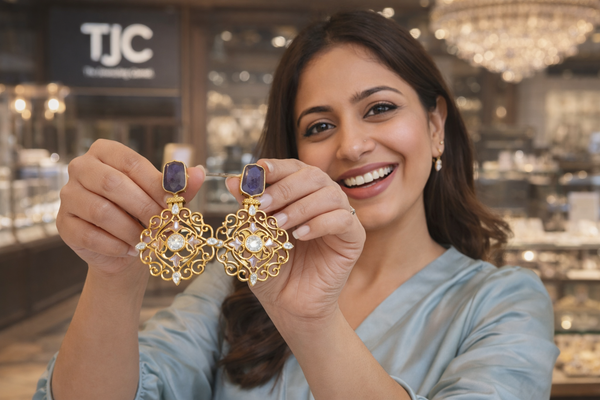 Traditional Purple Quartz Dangler Partywear Premium Quality Earrings in Gold Plated