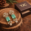 Traditional Long Tops Earrings in Green Aventurinewith Premium Quality & 14K Antique Gold Plated Earrings