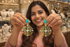Traditional Aqua Blue Dangler Partywear Premium Quality Earrings in Gold Plated