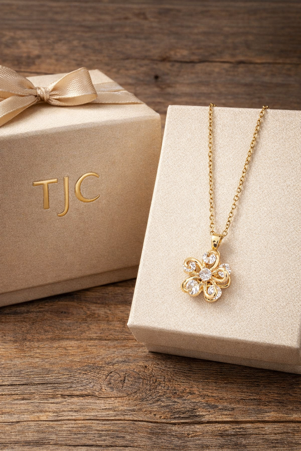 Salty Posies Crystal Blossom Anti - Tarnish Premium Chain Pendant Locket Set With Gold Plated