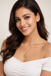 Anti- Tarnish Round Shape Golden Peach Bloom Premium Chain Pendant in Peach Pink & Glass Stone with Gold Plated
