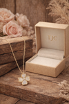 Anti - Tarnish Golden Floral Heart Clover Rose Quartz Charm Premium Chain Pendant in Gold Plated