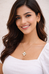 Anti - Tarnish Golden Floral Heart Clover Rose Quartz Charm Premium Chain Pendant in Gold Plated
