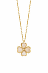 Anti - Tarnish Golden Floral Heart Clover Rose Quartz Charm Premium Chain Pendant in Gold Plated