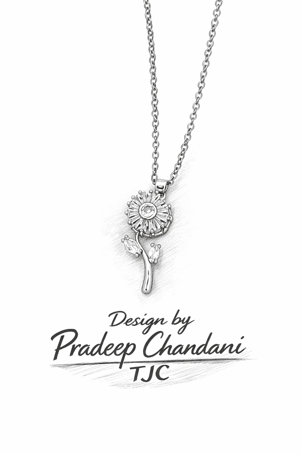 Anti - Tarnish Golden Sunflower Sparkle Stem Premium Chain Pendant with Gold Plated & Trendy Chain Pendant