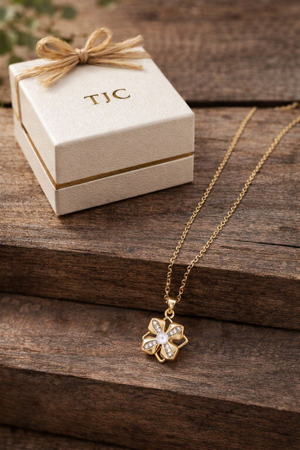 Anti - Tarnish Gold Plated Mini WhitePearl Flower Premium & Elegant Chain Pendant & Layered ChainPendant