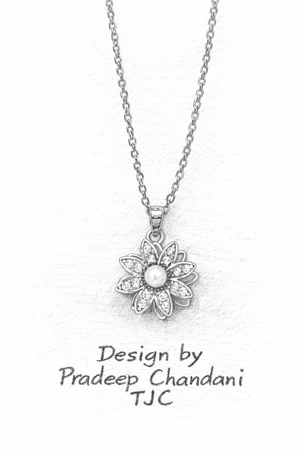 Anti - Tarnish Golden Pearl Bloom Floral Pendant in Daisy Shape Premium Chain Pendant with Gold Plated