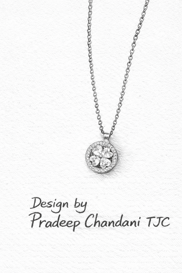 Anti - Tarnish Gold Plated Round Coin Shape Floral Premium Chain Pendantwith Cubic Zirconia Stones