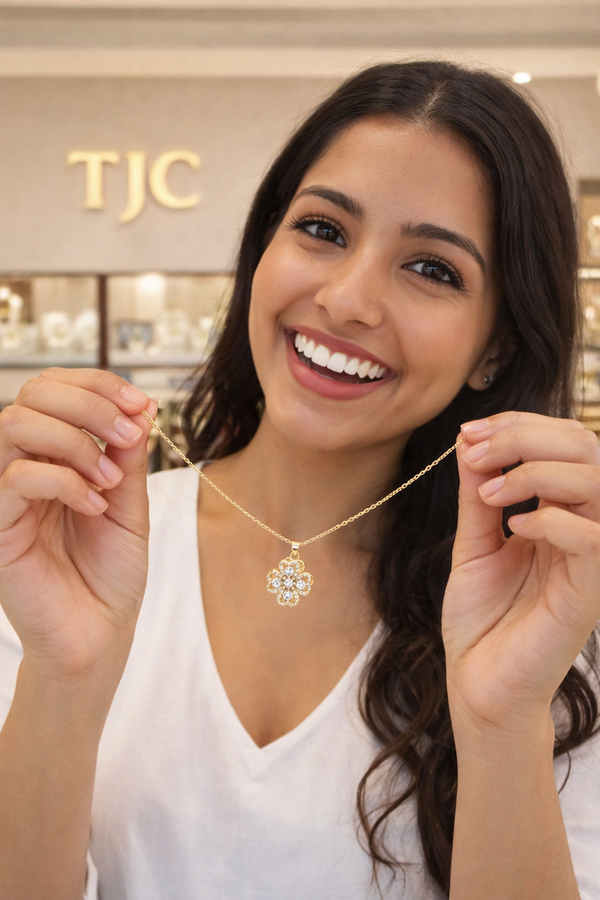 Anti - Tarnish Sparkling Clover Flower ShapePremium Chain Pendant with CZ Accents & Statement Chain Pendant