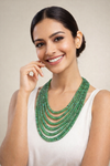 Green Emerald Inspired Onyx Glass Stone Beaded Necklace (6-Layer Onyx Glass Mala)