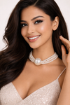 Elegant 3 Layer Pearl Choker Necklace with Statement Center Pearl