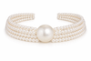 Elegant 3 Layer Pearl Choker Necklace with Statement Center Pearl