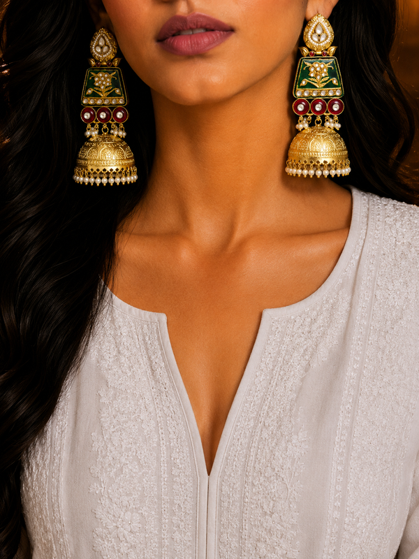 Premium Quality | Jhumki Earrings | Glossy Finish | Green Color |