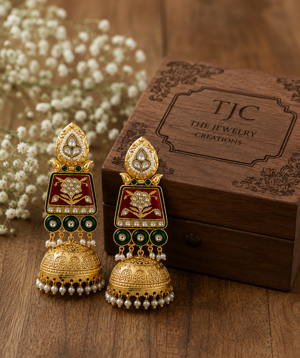 Premium Quality | Jhumki Earrings | Glossy Finish | Red Color |