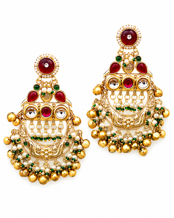 Premium Quality | Dangle Earrings | Gold Plated | Red Color |