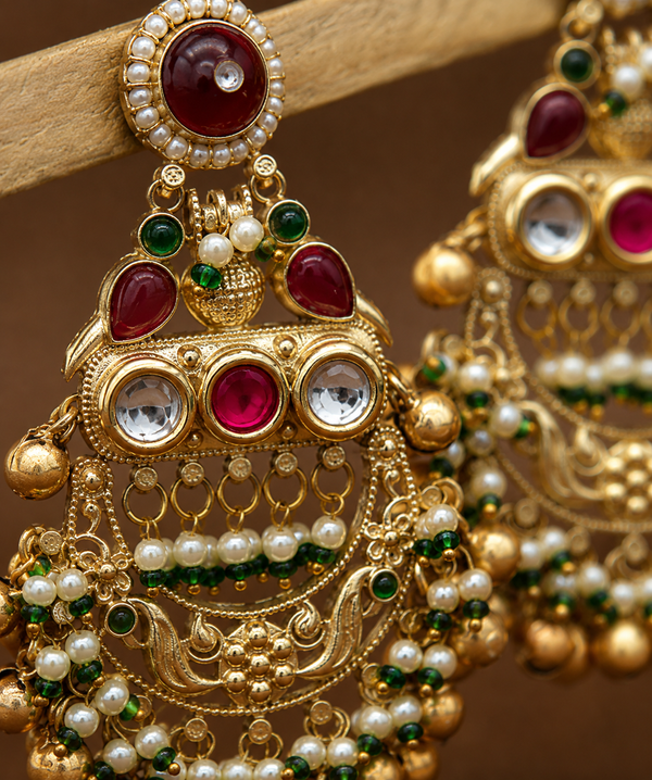 Premium Quality | Dangle Earrings | Gold Plated | Red Color |