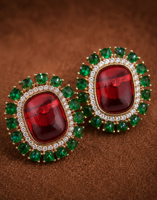 Premium Quality | Studs Earrings | Brass | Red Color |