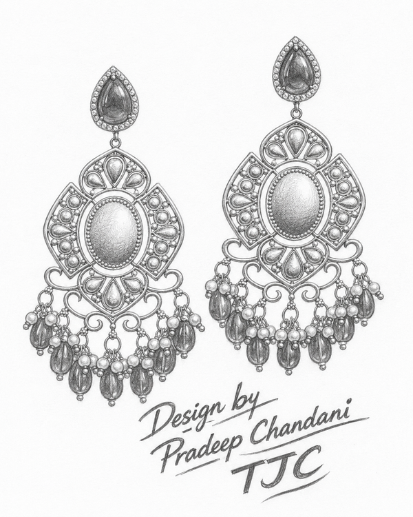 Premium Quality | Red Stone & White Pearls | Dangler Earrings |
