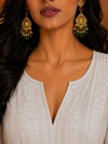 Premium Quality | Red Stone & White Pearls | Dangler Earrings |