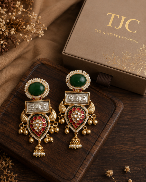 Premium Quality | Two Tone | Dangler Earrings | Green Color |