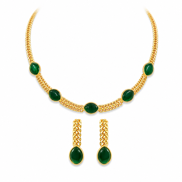 Premium Quality | Monalisa Stone | Chain Choker Set | Green Color|