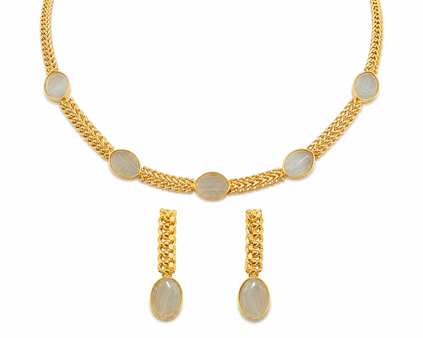 Premium Quality | Monalisa Stone | Chain Choker Set | White Color|