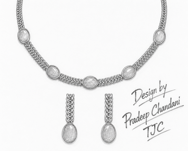 Premium Quality | Monalisa Stone | Chain Choker Set | White Color|