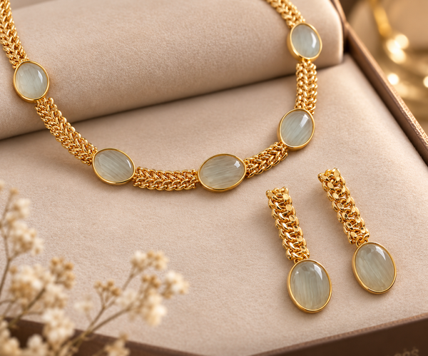 Premium Quality | Monalisa Stone | Chain Choker Set | White Color|