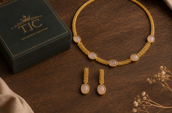 Premium Quality | Monalisa Stone | Chain Choker Set | Peach Color|