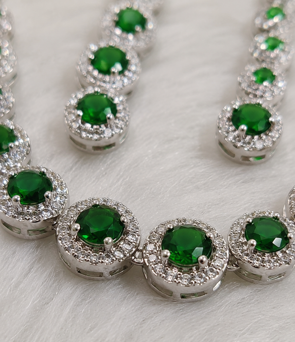 Premium Quality | AD Solitaire Choker Set | Dangler Earrings | Green Color |