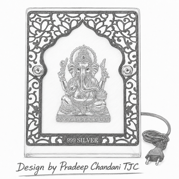 925 Fine Silver |Lord Ganesha with Light | Illuminated Ganesh Idol | Hindu Home Temple Decor | Spiritual Gift |