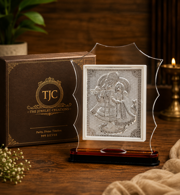 925 Fine Silver Radha Krishna Decorative Frame | Hindu Home Temple Decor | Religious Silver Idol Frame | Janmashtami Gift
