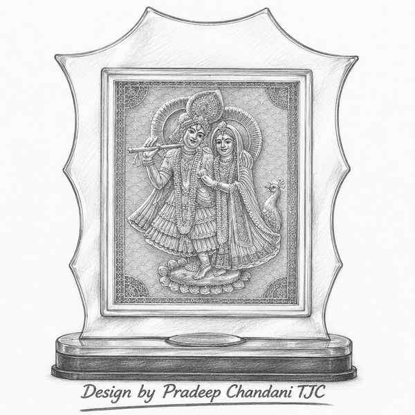 925 Fine Silver Radha Krishna Decorative Frame | Hindu Home Temple Decor | Religious Silver Idol Frame | Janmashtami Gift