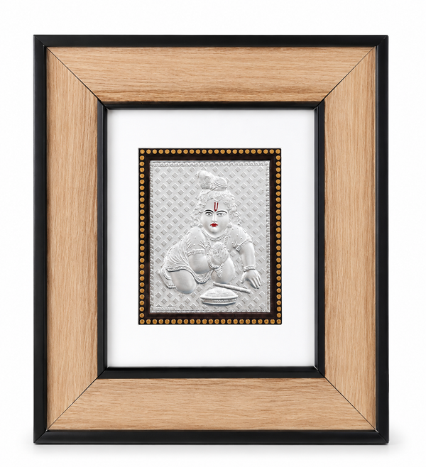 925 Silver Plated | Baby Krishna Wall Frame | Handmade Art | Religious Home Decor |