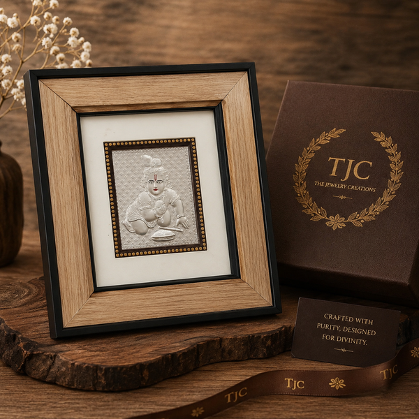925 Silver Plated | Baby Krishna Wall Frame | Handmade Art | Religious Home Decor |
