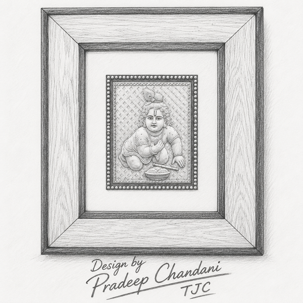 925 Silver Plated | Baby Krishna Wall Frame | Handmade Art | Religious Home Decor |
