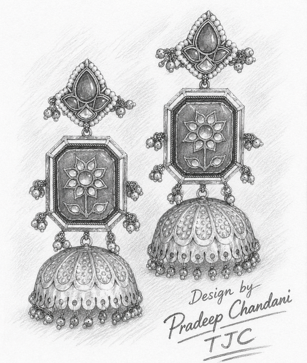 Premium Quality | Silver Plated | Red Color | Jhumka Earrings |