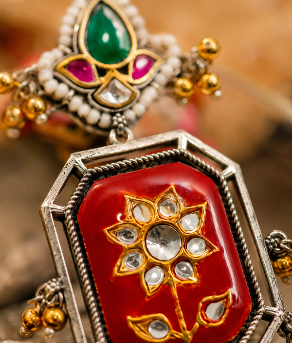 Premium Quality | Silver Plated | Red Color | Jhumka Earrings |