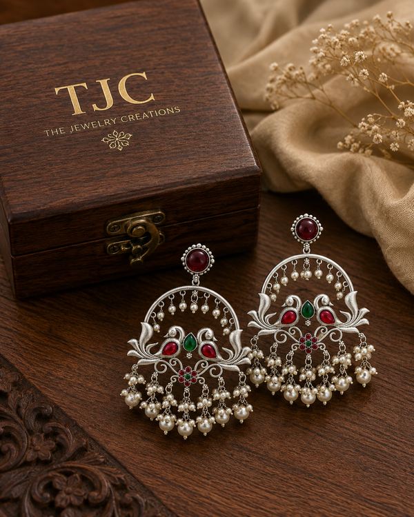 Premium Quality | Peacock Design | Dangler Earrings | Silver Plated |