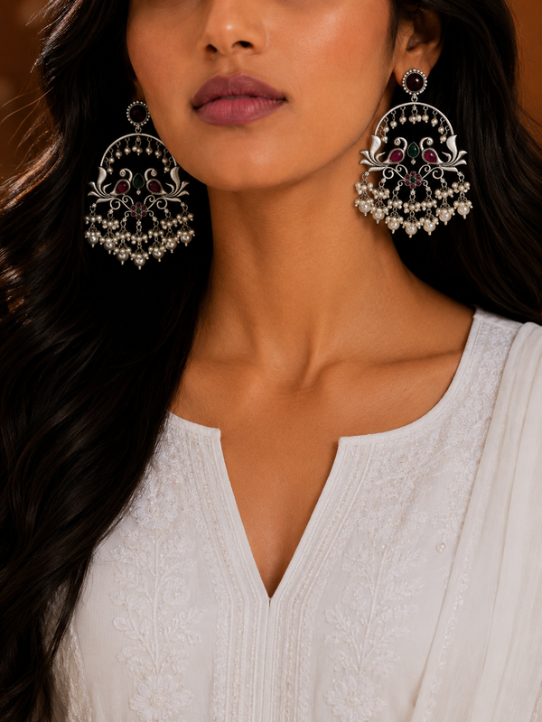 Premium Quality | Peacock Design | Dangler Earrings | Silver Plated |