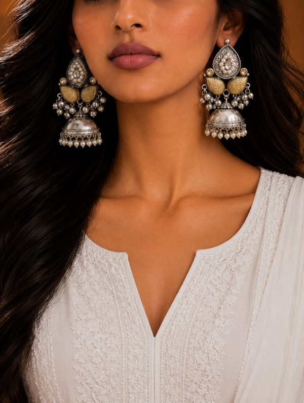 Premium Quality | Antique Silver | Classic Dome Shaped |Jhumka Earrings |