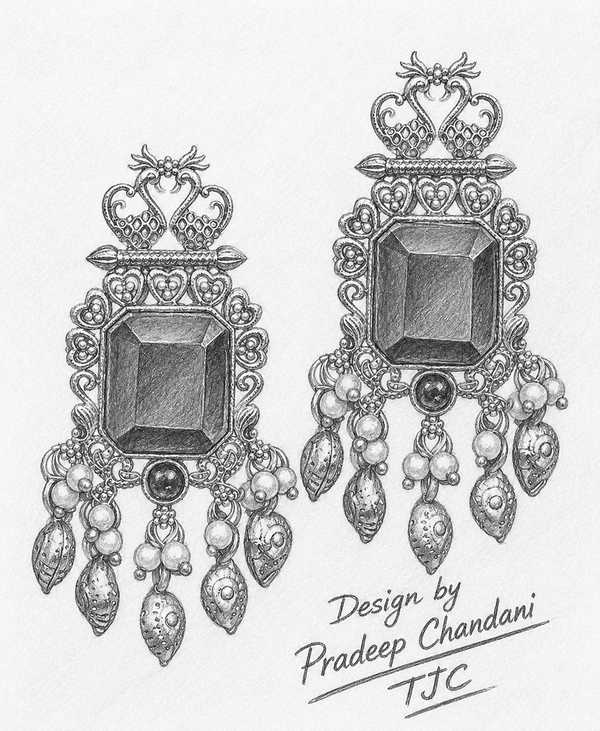 Premium Quality | Dangler Earrings | White Pearls | Red Color |