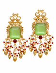 Premium Quality | Dangler Earrings | White Pearls | Mint Color |